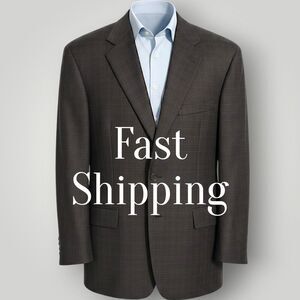 ABBOUD LORO PIANA 130*S Wool Mens Blazer Sport Coat Suit Jacket 44R Brown Plaid